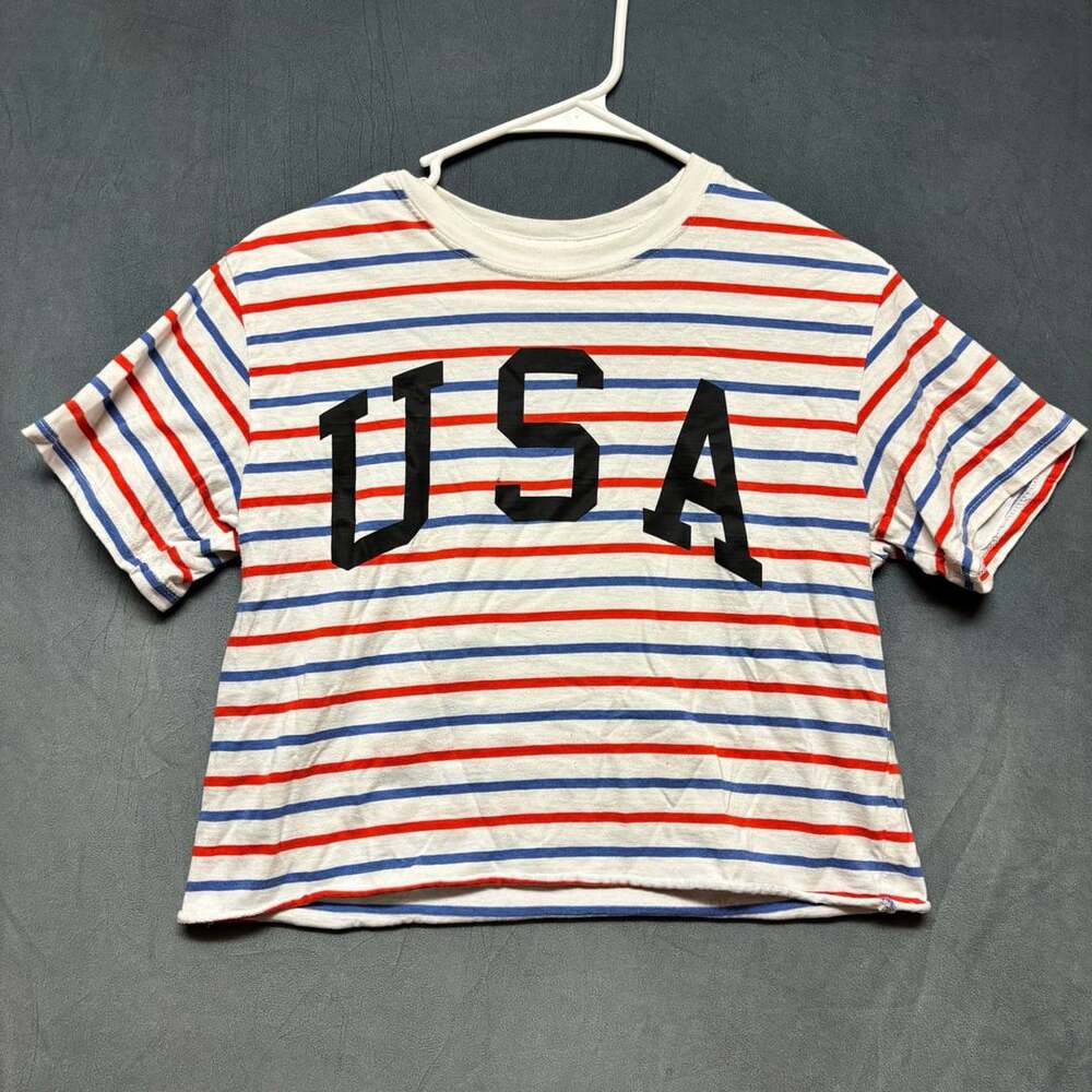 Mighty Fine USA Striped Cropped T-Shirt Size SM
